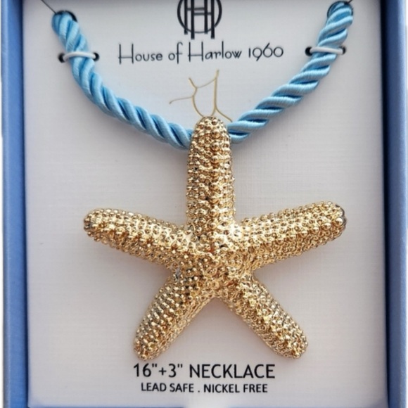 NWT ⚜️🩵⚜️ House of Harlow 1960 Gorgeous Golden tone Star Pendant Cord Necklace - Picture 7 of 11